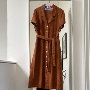 QUINCE linen button up dress size L terracotta color
